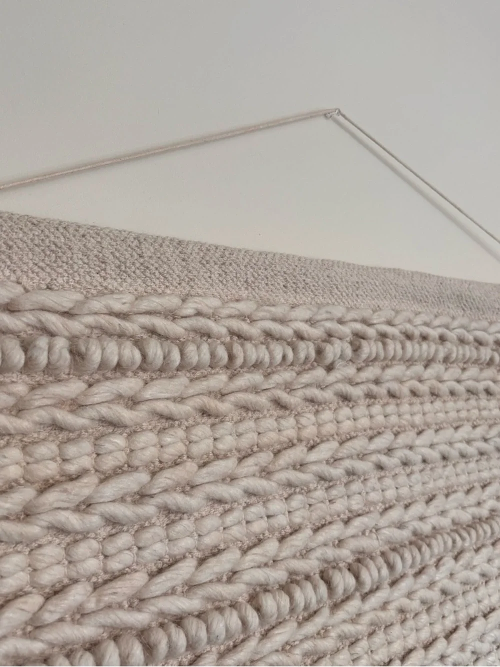 Handwoven Wool Wall Hanging Lrg Chunky Textured Natural Cream Long Fringe 30x54”